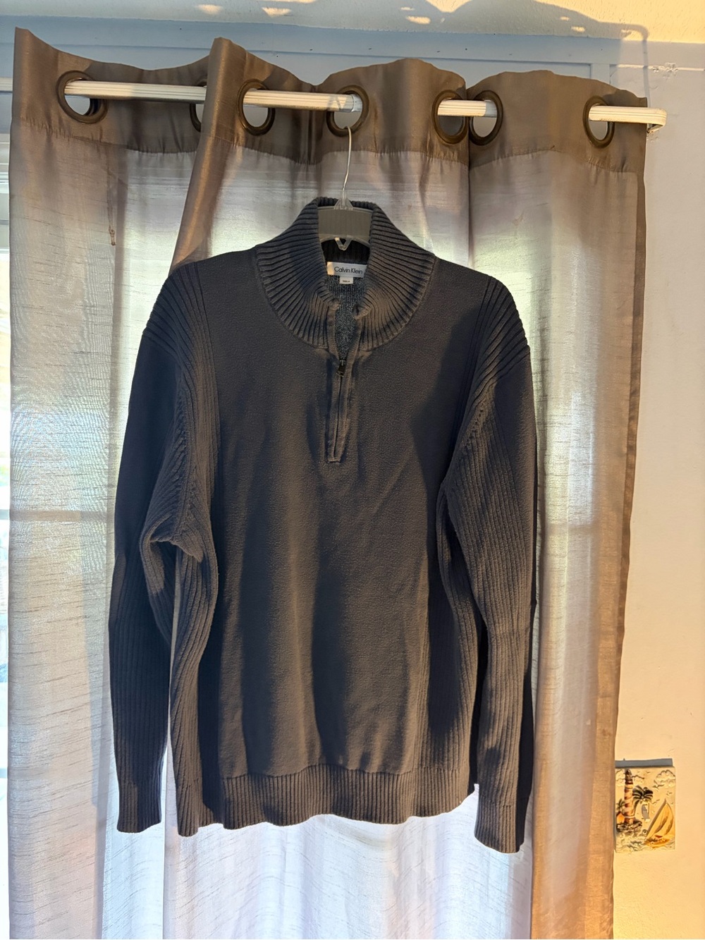 Calvin Klein Men's Blue Quarter-Zip Ribbed Sweater